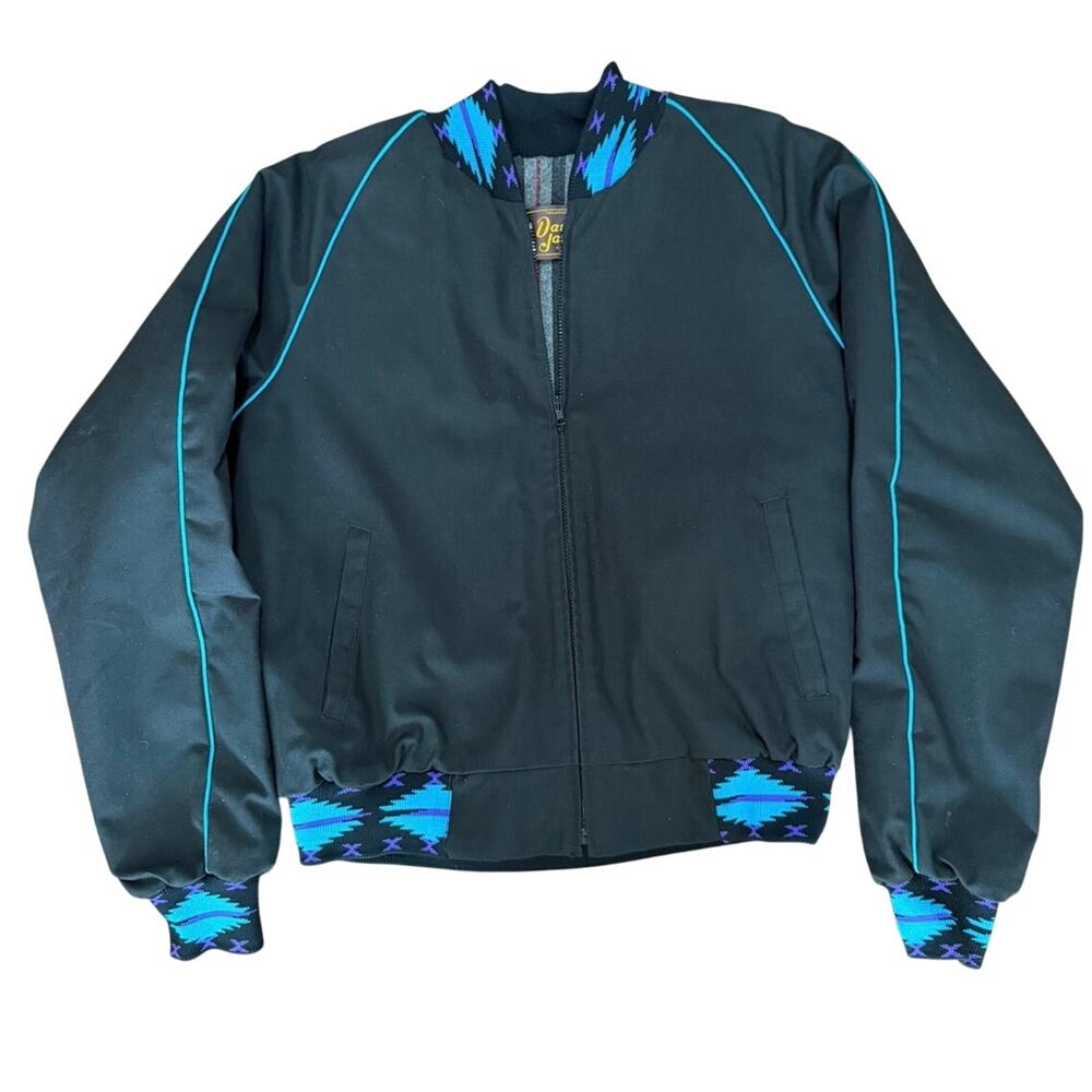 Vintage Davis James Bomber Jacket Mens XL Black Southwest Aztec USA 90s